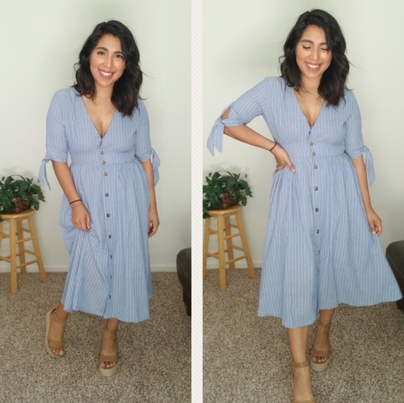🌿 Dresses & Skirts - QUITE SMITTEN DENIM BLUE STRIPED DRESS